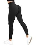 SUUKSESS Women Hidden Scrunch Butt Lifting Seamless Leggings High Waisted Workout Yoga Pants (Black,M)