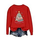 Christmas Sweatshirts for Women Cute Merry Christmas Letter Print Shirt 2024 Casual Long Sleeve Vacation Pullover Top Holiday Deals 2024 Red M