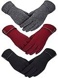 Patelai 3 Pairs Womens Gloves Winter Touchscreen Texting Phone Windproof Gloves Fleece Lined Cold Weather Warm Gloves (Black, Gray, Wine Red)