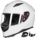 ILM Full Face Motorcycle Street Bike Helmet with Removable Winter Neck Scarf + 2 Visors DOT Model-JK313 (L, White)
