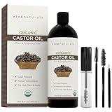 Viva Naturals Organic Castor Oil, Cold-Pressed, 16 fl oz – For Face, Hair, Eyelashes, USDA Organic, Non-GMO - With Beauty Kit