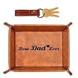 NISCHA Best Dad Ever PU Leather Tray and Keychain, Gifts for Dad Fathers Day, Unique Dad Birthday Gifts from Daughter Son, Men Gifts for Father, New Dad Gifts for Husband from Wife Christmas