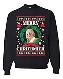 Wild Bobby Merry Chrithmith Ugly Christmas Sweater Unisex Crewneck Graphic Sweatshirt, Black, Large