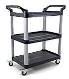 Commercial Heavy-Duty Utility Service Cart | 3 Shelf | | 450 Lbs Max Capacity | Rolling Utility Cart W 33" x H 37" x D 16" Black