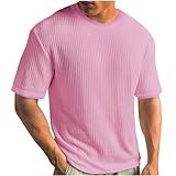 Mens Textured T-Shirts Lightweight Casual Knit Short Sleeve Crewneck Tops Summer Loose Fit Knit Pullover Tees Pink