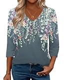 Zeagoo Womens Tunic Tops Dressy Casual Petite Work Blouses Three-Quarter Sleeve Shirts Floral Print Summer Loose Fit Tee