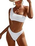 YIMISAN Womens Bikini Sets One Shoulder Top with Low Waisted Tankini Two Piece Bathing Suit White