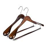 Luxury Wide Shoulder Wooden Hangers 2 Pack, with Locking Bar, Smooth Retro Finish Wood Suit Hanger Coat Hanger for Closet, Holds Up to 20lbs, 360° Swivel Hook, for Jacket, Dress Heavy Clothes Hangers