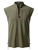 JEMITOP Men's Retro Renaissance Costume Lace Up Sleeveless Shirts for Pirate Medieval Viking Halloween Cosplay Army Green L