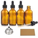 AOZITA 4 Pack, 2 oz Dropper Bottles with 1 Funnel & 4 Labels - Essential Oils Bottles for Health, Personal Care & Beauty - 60ml Thick Dark Amber Glass Tincture Bottles with Eye Droppers, Leakproof