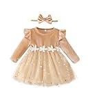 Baby Girl Dresses 6-9 Months Winter 12 Month Girl Clothes Solid Princess Dress Baby Girls Khaki Velvet Dress for Baby Girls Long Sleeve Tulle Flower Dresses 9-12 Month Girl Clothes