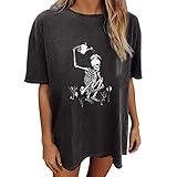 Wukreran Aesthetic Shirts for Teen Girls Womens Casual Y2K Tops Plus Size Tshirts Vintage Skull Graphic Tees Short Sleeve Blouse Trendy Loose Comfy Soft Shirts Vintage Graphic Tees