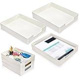 Eorbow 3 Pack Letter Tray, Plastic Stackable A4 Paper Trays, Rectangular Desk Drawer Organizer, File Holder for Desktop, Office Supplies Storage, White