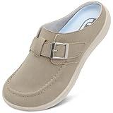JOINFREE Womens Comfort Clogs Slippers Wide Diabetic Mules Slip on Nurse Work Potato Shoes with Adjustbale Buckle Casual Walking Indoor Outdoor Taupe Size 10