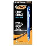 BIC Glide Bold Blue Ballpoint Pens, Bold Point (1.6mm), 12-Count Pack, Retractable Ballpoint Pens With Comfortable Full Grip