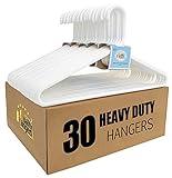 Quality White Plastic Hangers 30 Pack - Super Heavy Duty Plastic Clothes Hanger Multipack - Thick Strong Standard Closet Clothing Hangers with Hook for Scarves and Belts-17 Coat Hangers (White, 30)