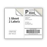 KKBESTPACK Half Sheet Shipping Labels for Laser and Inkjet Printers – 2 Per Page Self Adhesive Mailing Labels – White 8.5 x 5.5 (200 Labels) (2LP)