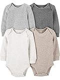 Simple Joys by Carter's Unisex Babies' Long-Sleeve Thermal Bodysuits, Pack of 4, Beige/Dark Grey/Grey/Ivory, 24 Months