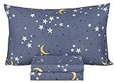 Scientific Sleep Moon & Stars Boys Girls 100% Cotton 3 Pcs Twin Bed Sheet Set Kids Toddler Teen, Flat Sheet & Fitted Sheet & Pillowcase Kids Bedding Set