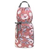 DASSIRA Premium Waterproof Kitchen Apron for Women with Two Pockets, Cute Flowers Apron for Dishwashing, Cooking, Baking, Gardening, Art, Pottery, Fall Aprons for Women (Red)