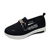 JEUROT Womens Slip on Shoes Fashion Metal Buckle Mesh Sneakers Thick Sole Casual Walking Shoes Casual Chunky Platform Sneakers Loafers Comfortable Dress Work Shoes (Dark Blue, 6.5)