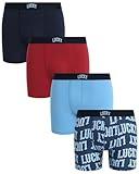 Lucky Brand Men's Boxer Briefs - 4 Pack Breathable Stretch Tag Free Underwear Boxers with Comfort Contour Pouch (Sizes: S-XL), Size Medium, Dusk Blue/Print/Earth Red