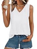 AUTOMET Women Summer Tank Top Eyelet Embroidery 2025 Vacation Sleeveless V Neck Loose Fit Shirt Spring Fashion Casual Clothes White L