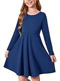 Haloumoning Girls Long Sleeve T-Shirt Dresses Kids Fall A-Line Twirly Skater Christmas Dresses 5-14 Years Navy Blue