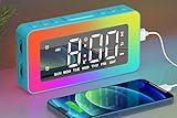 AFEXOA RGB Night Light Alarm Clock for Kids, Teenagers, Adults, Mirrored Clock with Dual Alarms, Snooze, LED Display, USB Charger, Small Dimmable Alarms for Bedtime