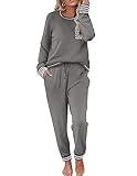 Ekouaer Pajamas Women's Long Sleeve Pj Set Soft 2 Piece Loungewear Sleepwear with Jogger Pants Middle Grey,XL