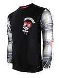 SCREENSHOT-F11360 Mens Urban Hip Hop Premium Streetwear Fleece Top - Checkered Sleeves Embroidery Patch Street Fashion Crewneck Pullover Sweatshirt-Black-Medium