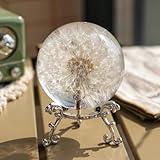 Real Dandelion Paperweight, 60mm Dandelion Resin Crystal Ball with Stand, Office Desktop Home Decor Gift for Dad,Mom,Teacher, Birthday, Wedding Valentine's Father's Day Gifts