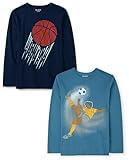 The Children's Place Boys' Sports Long Sleeve Graphic T-Shirts,Multipacks, Soccer Player/Basketball 2-Pack