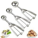 Ice Cream Scoop, 3Pcs Cookie Scoop Set, 18/8 Stainless Steel Cookie Dough Scoop, Cookie Scoops for Baking Set of 3, Ice Cream Scooper with Trigger Release, Cookie Scooper for Baking, Cupcake Scoop