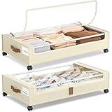 Yecaye Under Bed Storage with Wheels, 2 Pack Under Bed Storage Containers, 60L Under Bed Shoe Storage with Clear Window & Label, Rolling Under Bed Metal Drawer for Clothes, Shoes,Toys, Books, Blankets