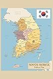 Laminated South Korea Vintage Political Map Poster Republic of Korea Provinces with Flag With North Korea Yellow Sea Of Japan Geography Map Poster Dry Erase Wall Art 16x24