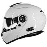 ILM Bluetooth Motorcycle Modular Helmet 2-3 Riders Intercom Flip up Full Face Helmet with Dual Visor DOT Model 159BT (White, 2XL)