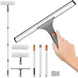 Professional Long Squeegee for Window Cleaner with Sturdy Stainless Steel Handle,Window Scrubber with 2 Microfiber Pads,1 Sourcing Pad for Home Window Cleaning by XUCAI