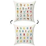 KongMoTree Animal Alphabet Throw Pillow Case, Cute Colorful Rainbow ABC Letters Decorative Cotton Linen Cushion Covers for Playroom Kids Couch Bedroom Nursery Toddler Classroom Decor, 18x18 Inch