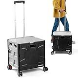 CleverMade Collapsible Wheeled Crate with Lid, 4-Wheels - Swivel and Glide Rolling Crate with Handle and Double Wheels for Easy Transport and Versatile Use - 55L and 100lb Capacity, Cool Gray