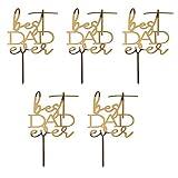 BinaryABC Best Dad Ever Cake Toppers Cake Picks,Father's Day Birthday Cake Decorations,Dad Party Supplies,5Pcs