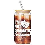 Theater Gifts, Musical Theater Gifts, Broadway Gifts for Directors, Actors, Music Teachers, Musicians on Birthday Christmas - 17 Oz Drinking Glass Iced Can Glass Cup with Bamboo Lid and Straw