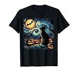 Halloween Van Gogh Starry Night Black Cat Pumpkins Bats T-Shirt