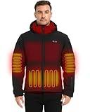 Heated Jackets for Men with Battery Pack Included, Mens Heated Jacket with Detachable Hood, Black Heated Coat Hoodie Clothing Waterproof, Rechargeable Electric Heating Jacket for Hunting, Winter, Ski