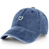 Vintage Washed Baseball Cap Women - Adjustable Distressed Twill Soft Cotton Ladies Hat Cute Love Heart Embroidered