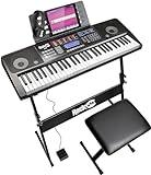 RockJam 61 Key Touch Display Keyboard Piano Kit with Digital Piano Bench, Electric Piano Stand, Headphones Piano Note Stickers, Sustain Pedal & Simply Piano Lessons