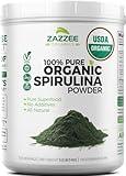 Zazzee Organic Spirulina Powder, 2.2 Pounds (1 KG), USDA Certified, 303 Servings, 100% Pure, Non-Irradiated, Mess-Free Wide Mouth Container, Fresh Smell and Neutral Taste, Vegan, Non-GMO, Gluten-Free