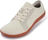WHITIN Men's Wide Toe Box Minimalist Shoes Canvas Zero Drop Sole Size 11W Minimus Casual Walking Barefoot Sneakers Lightweight Comfort Beige Gum 45