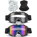 Immoono 4Pcs Set, Dirt Bike Goggles With Face Cover, Motorcycle ATV Motocross Riding Offroad Goggles for Adults Men Women Youth, Marble Black