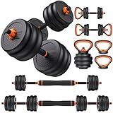 FEIERDUN Adjustable Dumbbells, 45lbs Free Weight Set with Connector, 4 in1 Dumbbells Set Used as Barbell, Kettlebells, Push up Stand, Fitness Exercises for Home Gym Suitable Men/Women